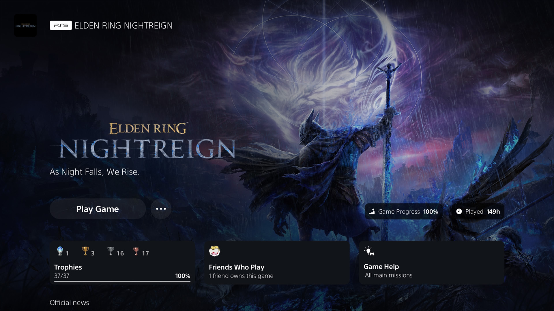 PlayStation profile showing 150 hours played in Elden Ring NightReign