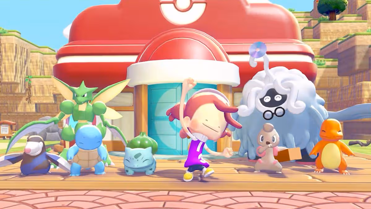 Player exploring the town environment in Pokémon Pokopia on Nintendo Switch 2.