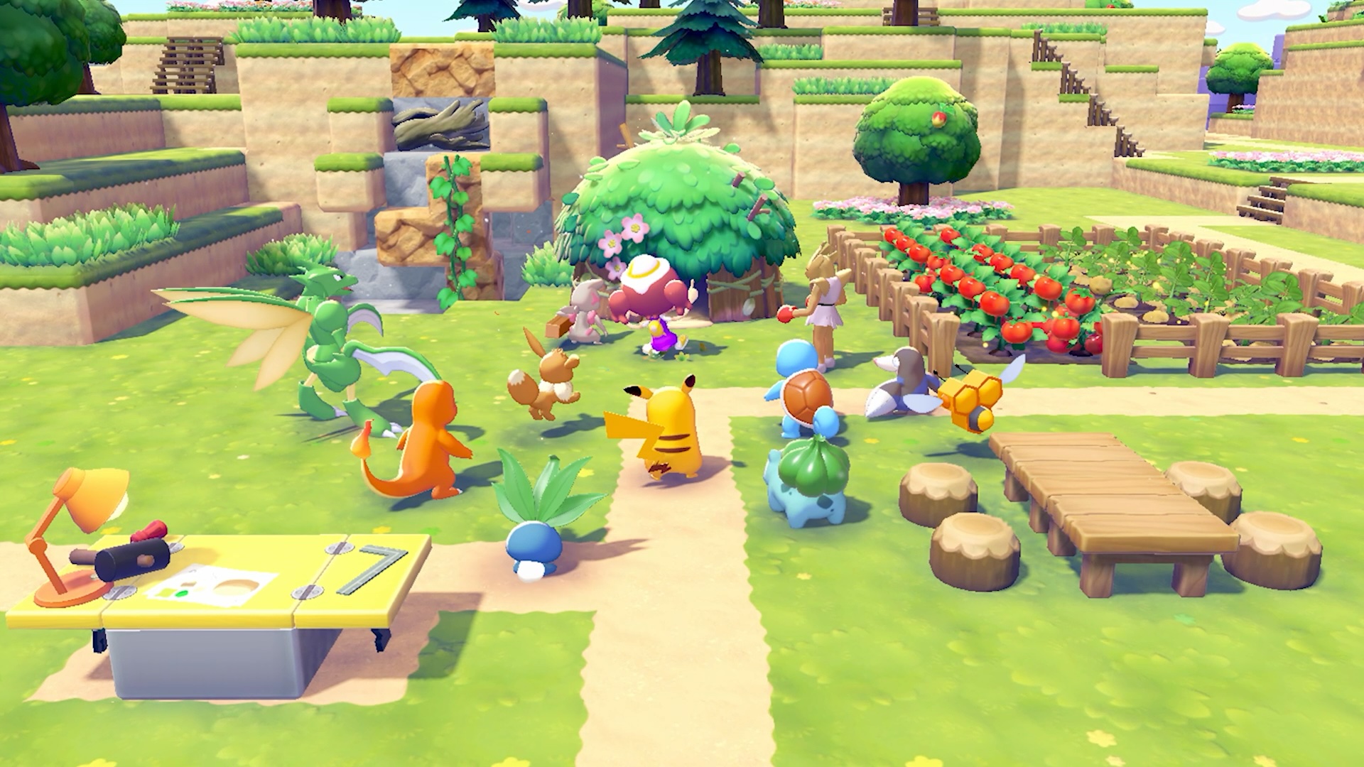 Village life simulation gameplay in Pokémon Pokopia on Nintendo Switch 2.